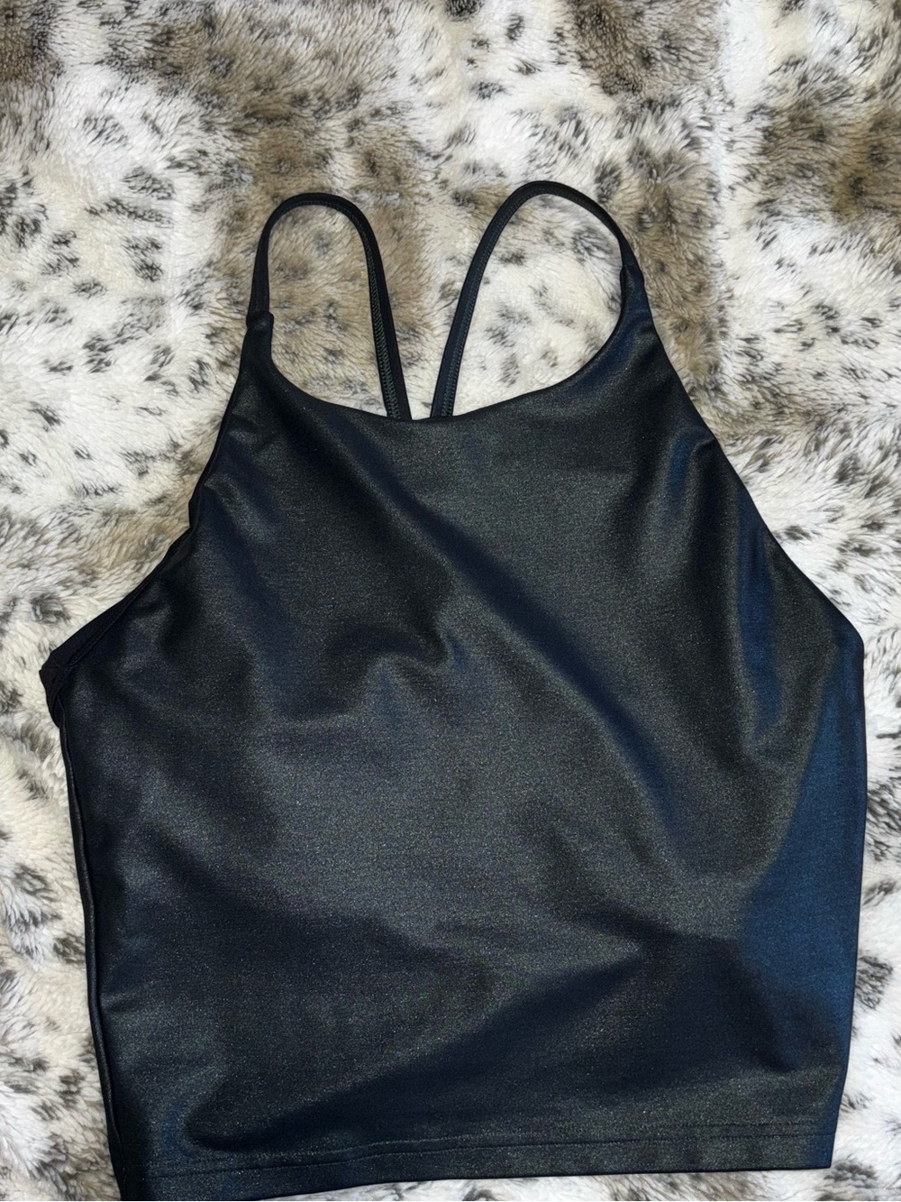 Black/Metallic High Neck Cropped Tank Top